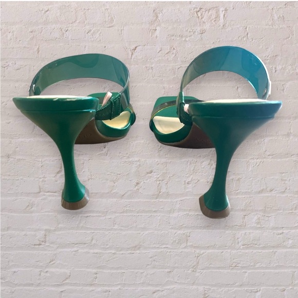 Guess Open Toe Hunter Green Clear High Heel Slip On Sandals Size 7 - Picture 3 of 6